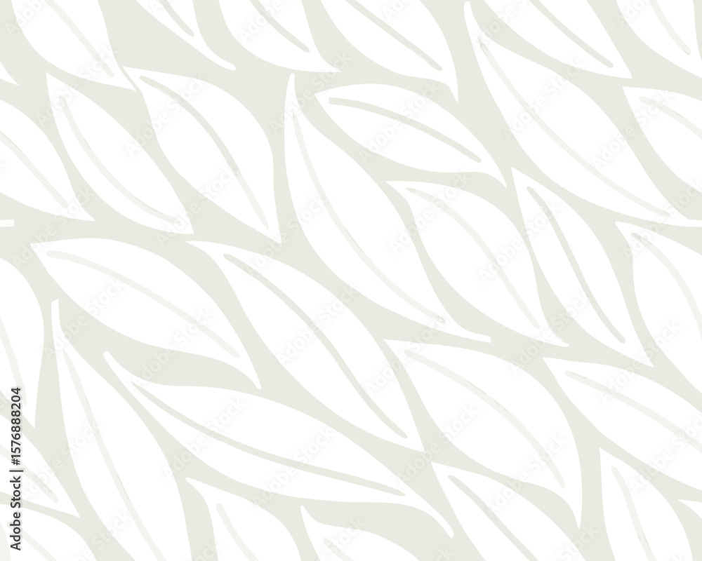 Poster organic white leaf pattern seamless repeat design on a soft beige subtle textured surface.