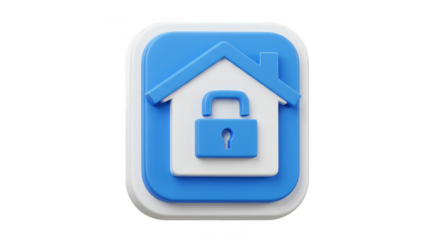 3D Home Security Blue Icon Lock Safety House Transparent Background