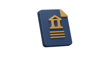 3D Icon of Bank Document File Finance in Blue and Yellow