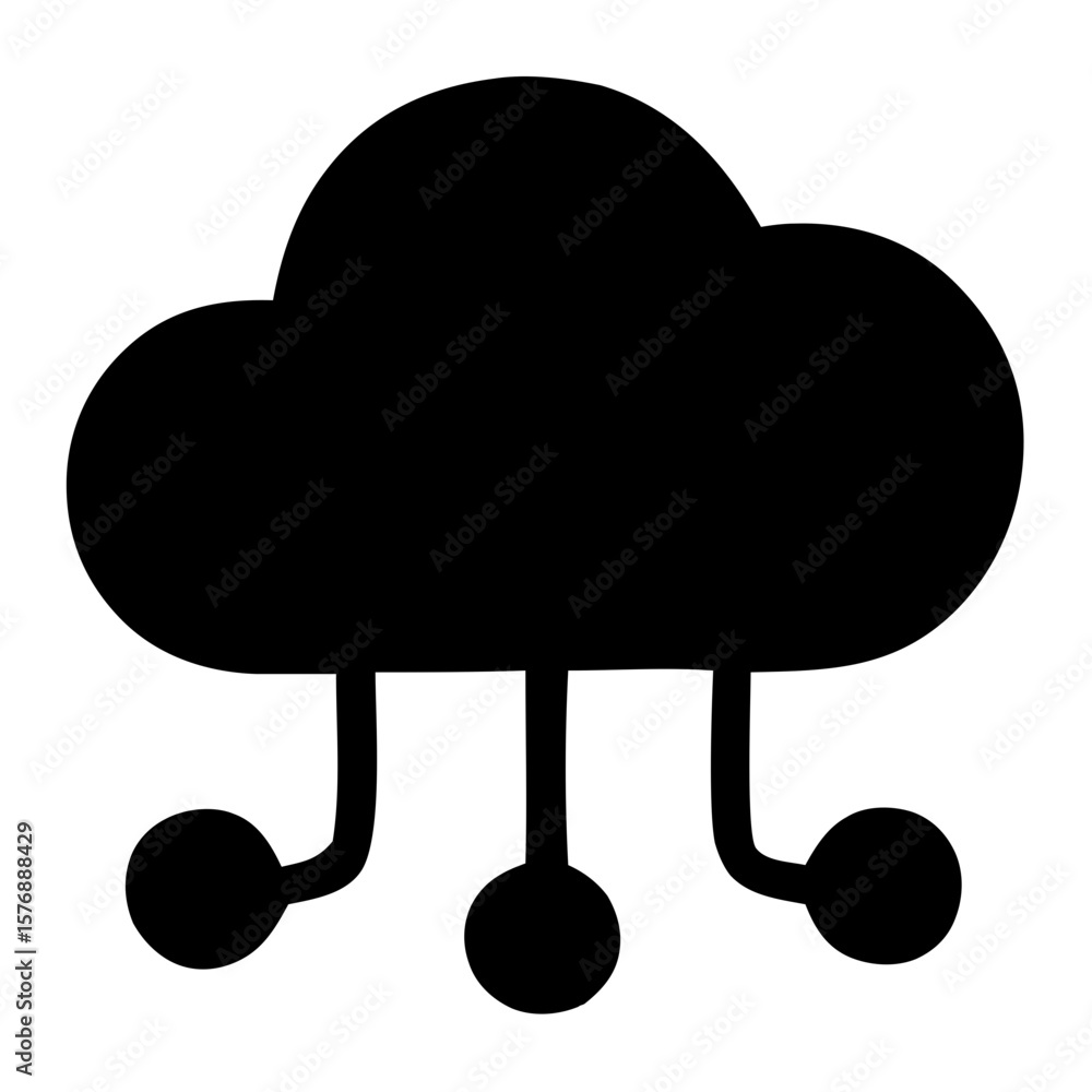 Poster simple outline digital cloud connection node technology line icon