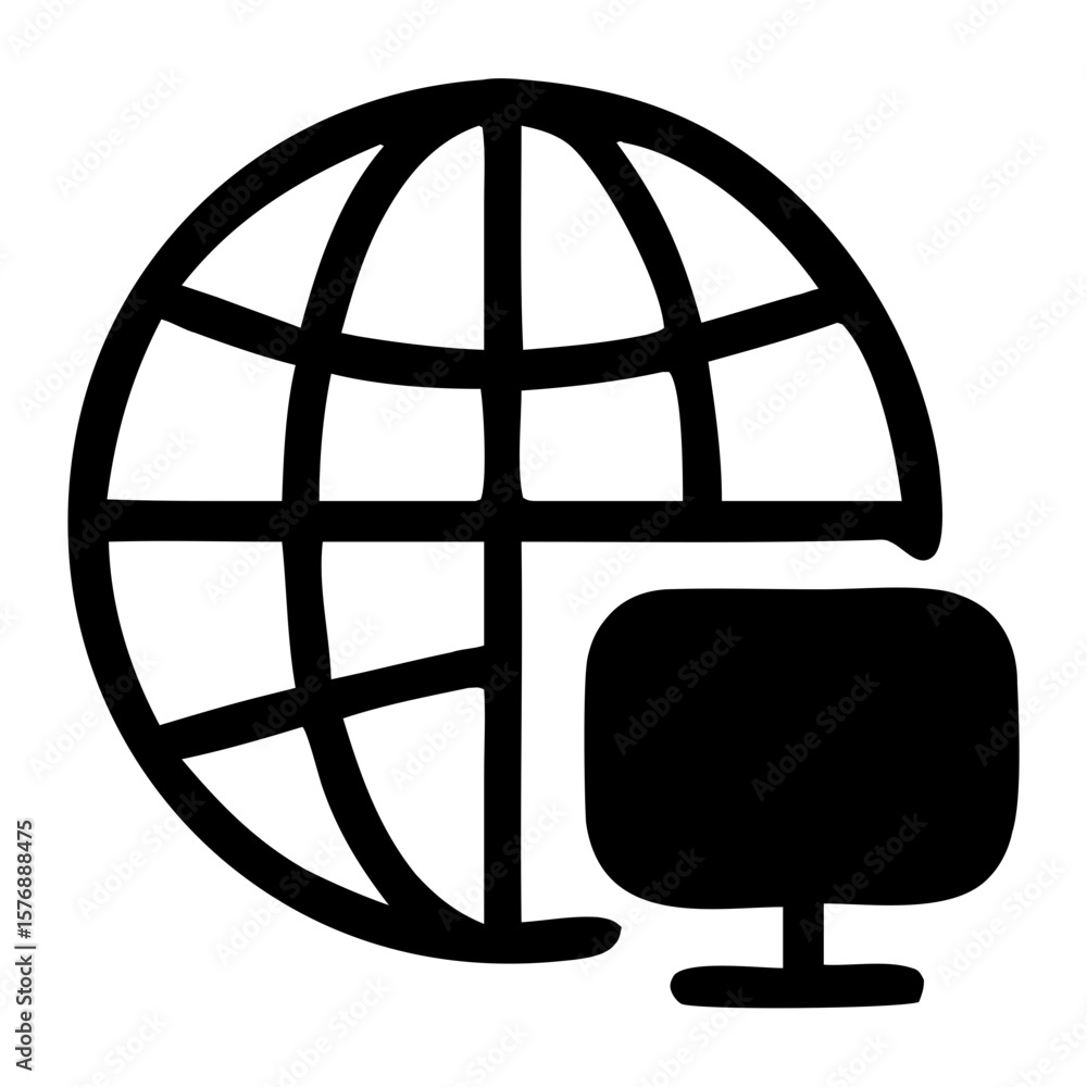 Poster outline simple globe and computer screen web connection icon
