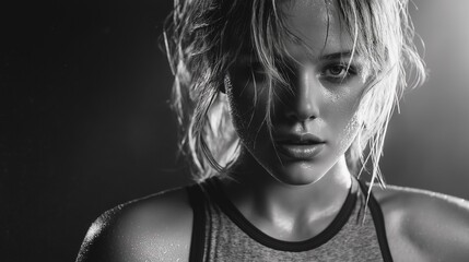 Woman exercising hard. Sports activities. Sweating in hot weather. Healthy lifestyle. AI generated.