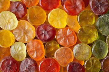 Delightful assortment of colorful hard candies with bright and vibrant colors filling the frame, ideal for sweets enthusiasts.