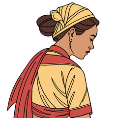 Lao Woman in Traditional Dress with Silk Shoulder Scarf Vector. Perfect for: Lao New Year (Pi Mai), That Luang Festival, Southeast Asian events