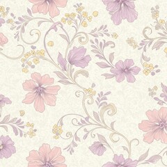Fototapeta premium Pastel Pink and Purple Floral Seamless Pattern