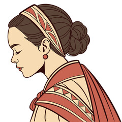 Lao Woman in Traditional Dress with Silk Shoulder Scarf Vector. Perfect for: Lao New Year (Pi Mai), That Luang Festival, Southeast Asian events