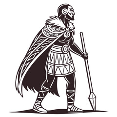 Māori Warrior in Tribal Dress with Facial Tattoos Vector Art. Perfect for: Waitangi Day, Māori Language Week, Cultural Awareness Events