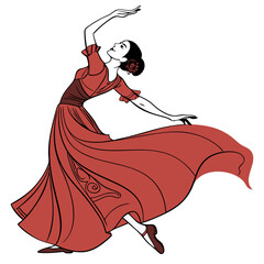 Spanish Flamenco Dancer in Flowing Red Dress Vector Illustration. Perfect for: Feria de Abril, Hispanic Heritage Month, Dance Shows