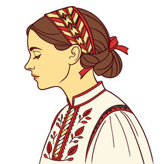 Ukrainian Girl in Embroidered Folk Dress Vector Illustration. Perfect for: Ivana Kupala, Ukrainian Independence Day, Folk Art Events