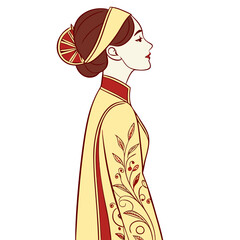 Vietnamese Woman in Traditional Áo Dài with Graceful Pose Vector. Perfect for: Tết (Vietnamese New Year), Mid-Autumn Festival, Cultural Events