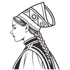 Russian Woman in Traditional Dress with Kokoshnik Headpiece Vector Illustration. Perfect for: Maslenitsa Festival, Russian New Year, Cultural Heritage Exhibits