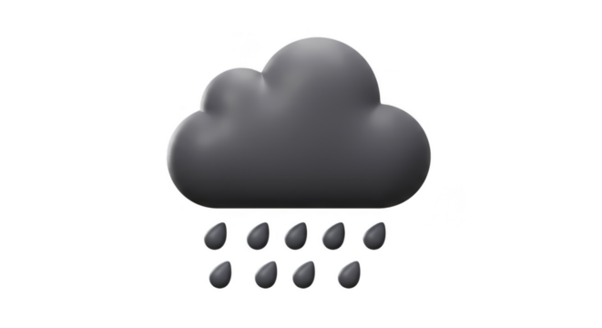 3D Illustration of Gray Rainy Cloud Weather Storm Rain Drops Climate