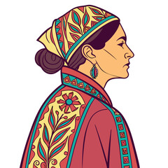 Uzbek Woman in Embroidered Traditional Robe Vector Art. Perfect for: Navruz (Nowruz), Uzbek Independence Day, Central Asian Festivals