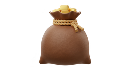 3d Moneybag Golden Nugget Overflowing Wealth Sack Transparent Background