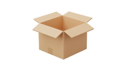 3D Open Empty Cardboard Box Package Container Isolated Background