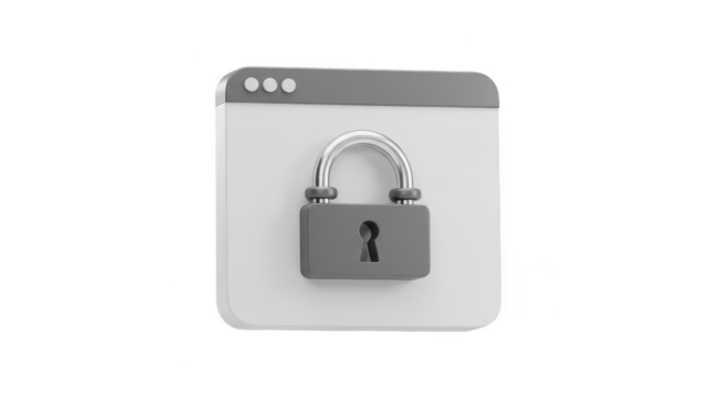 3D Lock Icon on Browser Window for Web Security Concept