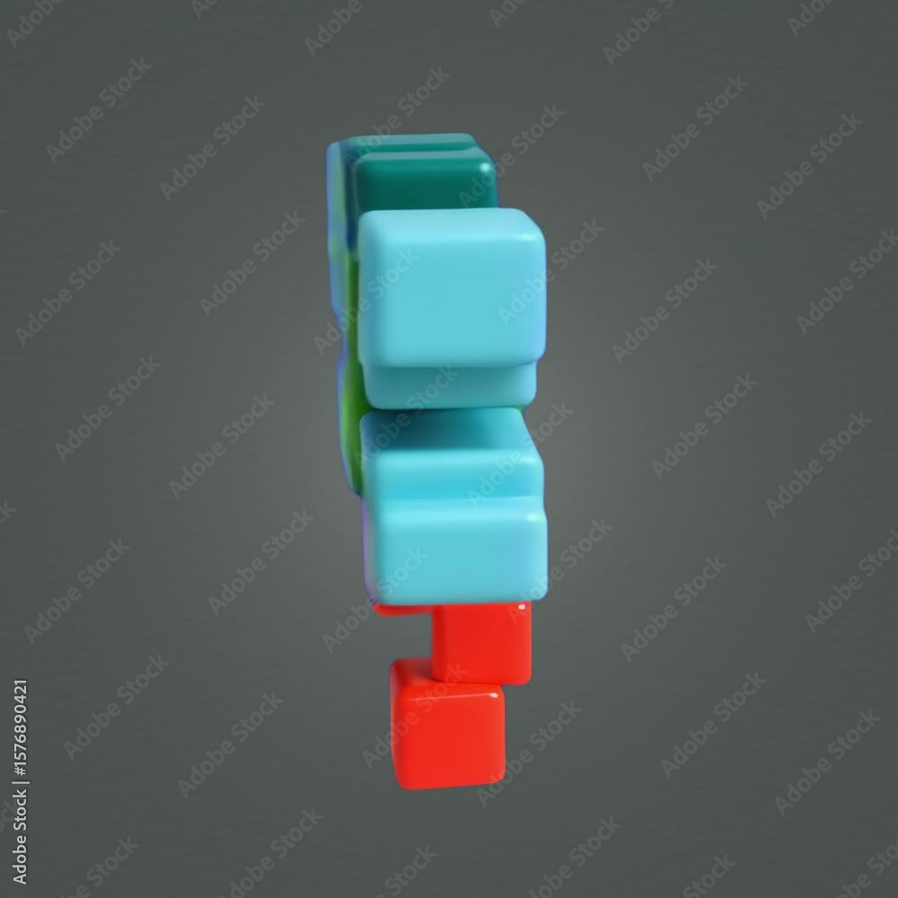 Poster colorful 3d blocks floating vertically animation isolated asset, transparent 4k video, alpha channel