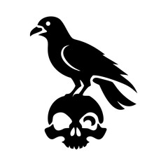 Black bird sitting on a dry branch skull Vector