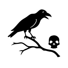 Black bird sitting on a dry branch skull Vector