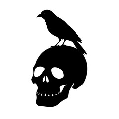 Black bird sitting on a dry branch skull Vector