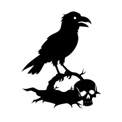 Black bird sitting on a dry branch skull Vector