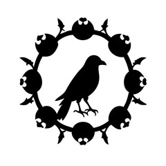 Black bird sitting on a dry branch skull Vector