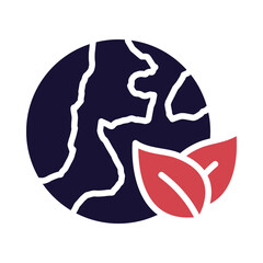 Sustainability Icon – Earth with Leaves Representing Green Technology and Environmental Responsibility in AI on Transparent Background. 