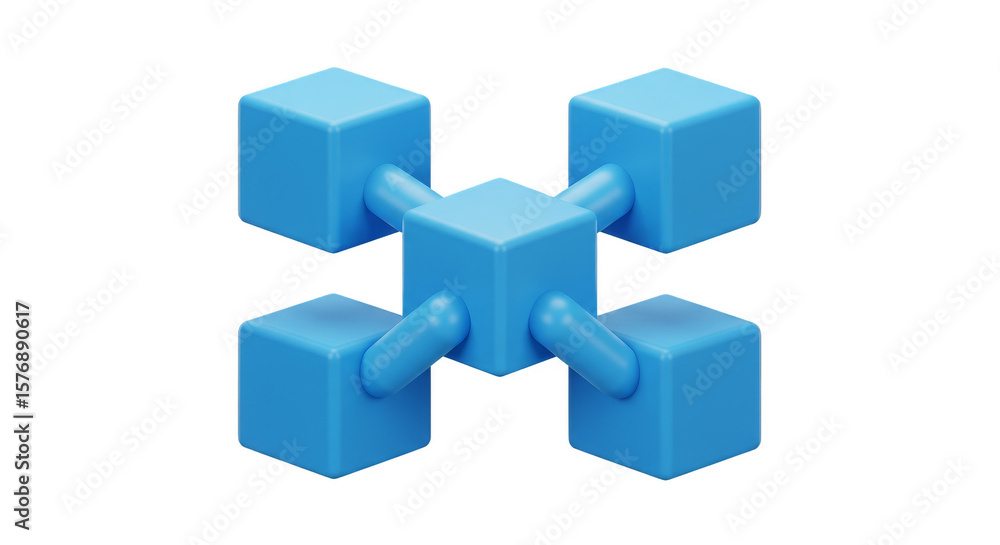 Poster 3d node connections network cubes blue blocks structure transparent png