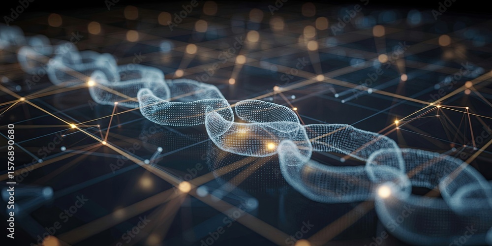 Poster digital representation of interconnected chains and nodes.
