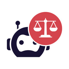 AI Ethics Icon – Robot with Scales Representing Fairness, Accountability, and Moral Responsibility in AI Systems on Transparent Background. 