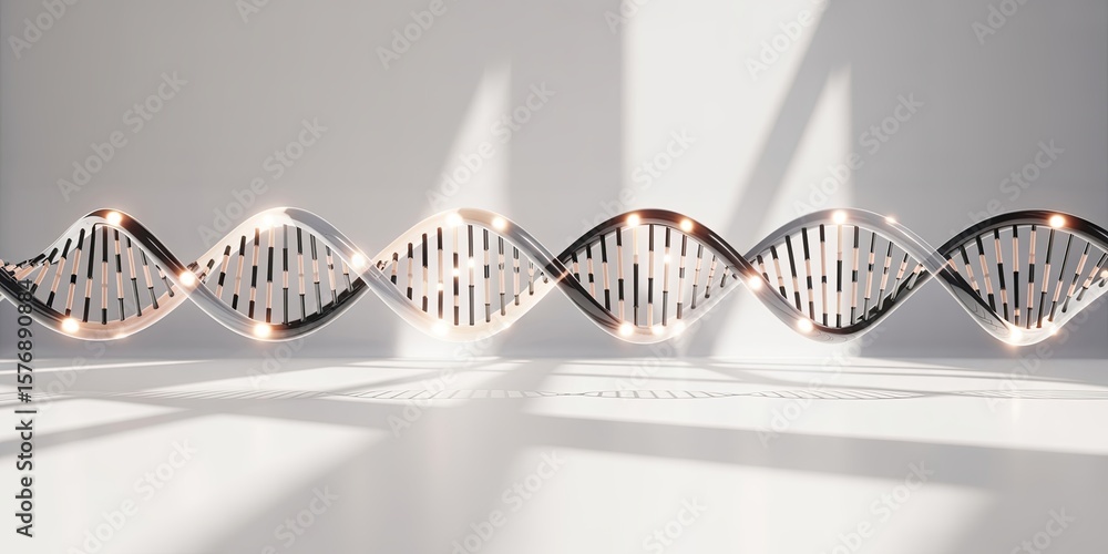 Poster dna double helix structure with modern design in light environment.