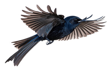 Black winged blackbird and black headed eagle flying in silhouette isolated on white