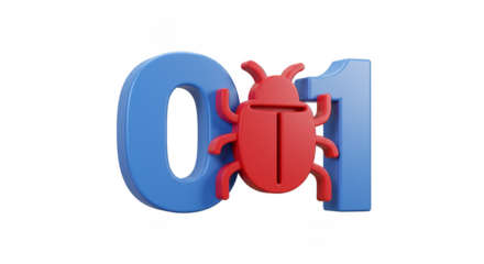3D Render Error Bug Binary Code Threat With Transparent Background