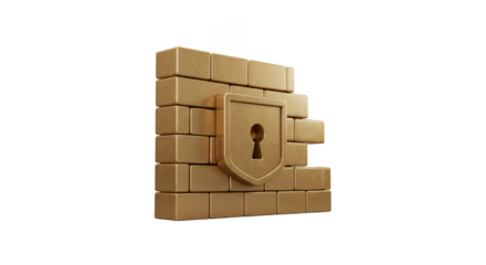 3d Render Firewall Security Shield Protects with Brick Wall Element