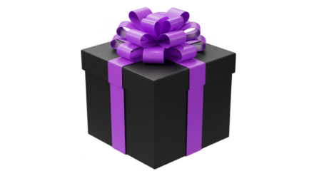 3D Render Gift Box With Purple Ribbon And Bow Transparent Background