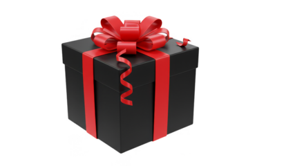 3D Render Gift Box With Red Ribbon Elegant Holiday Black Present