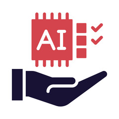 Accountability Icon – Hand Holding AI Chip Representing Ethical Oversight and Responsibility in AI Systems Development. Flat Vector Illustration.