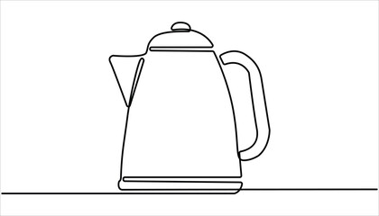 
Electric kettle continuous one line drawing vector illustration, Kettle. Icon. Electric kettle sign line continuous drawing vector. One line Teapot, kettle vector background. Teapot, kettle icon. 