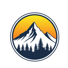 Obraz premium Explore the outdoors with this mountain peak and forest graphic, perfect for adventure themes, nature designs, and logo creation projects.