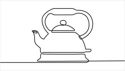 
Electric kettle continuous one line drawing vector illustration, Kettle. Icon. Electric kettle sign line continuous drawing vector. One line Teapot, kettle vector background. Teapot, kettle icon. 