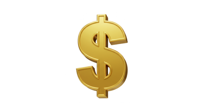 3D Render of Golden Dollar Sign Finance Investment with Transparent BG - Powered by Adobe