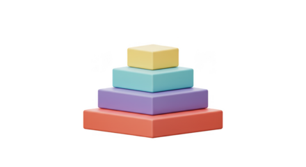 3D Render Pyramid Color Blocks Transparent Background Geometric Shape