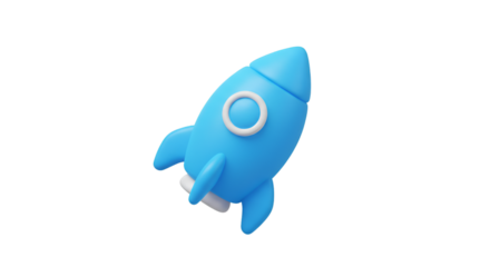 3D Render Blue Rocket Launch Illustration on Transparent Background