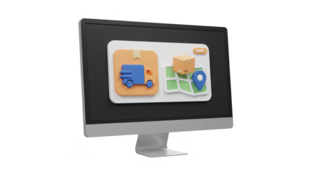 3d Render of Online Delivery on Computer Screen Transparent