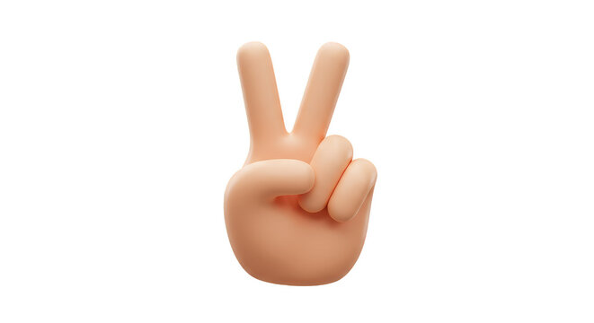 3D Render Victory Hand Gesture Sign Peace Finger Transparent Background