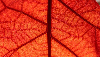 Obraz premium Extreme closeup of vibrant red leaf veins and texture