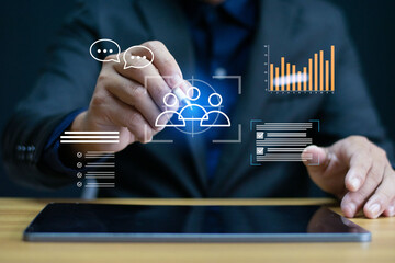 Digital marketing and audience targeting concepts, data analytics, customer engagement insights,...