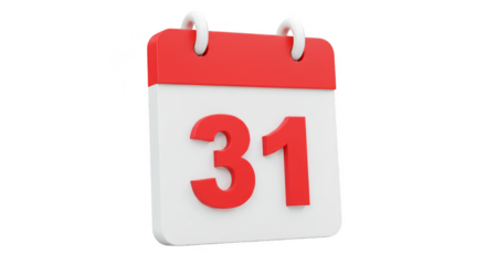 3D Render Calendar Day Thirty One Planning Agenda