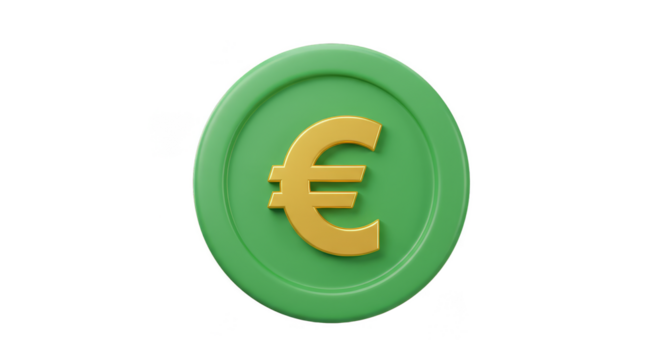3D Rendered Euro Coin Wealth Finance Investment Green Gold Symbol