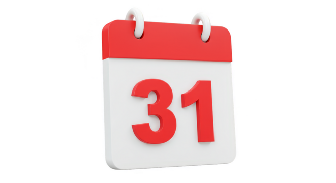 3D Render Calendar Day Thirty One Planning Agenda